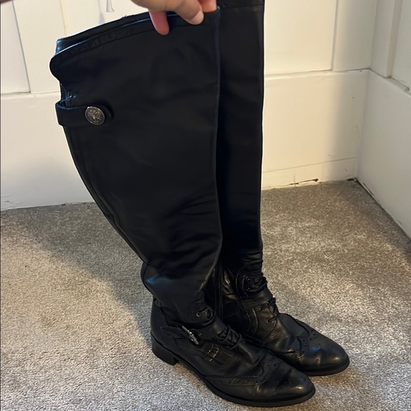 Browns Couture Black Leather Over-the-Knee Boots, Size 7, Made in Italy - Picture 1 of 4